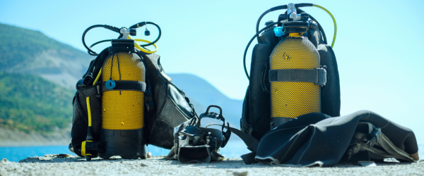 scuba tanks on a beach